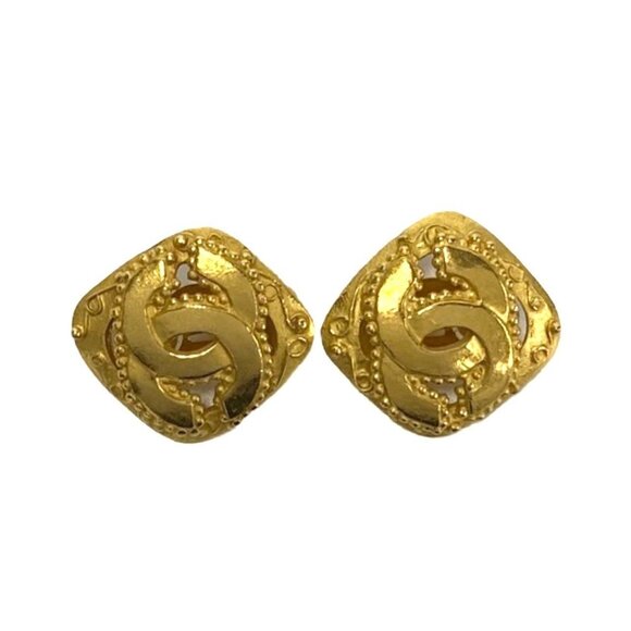 CHANEL Gold Logo Earrings